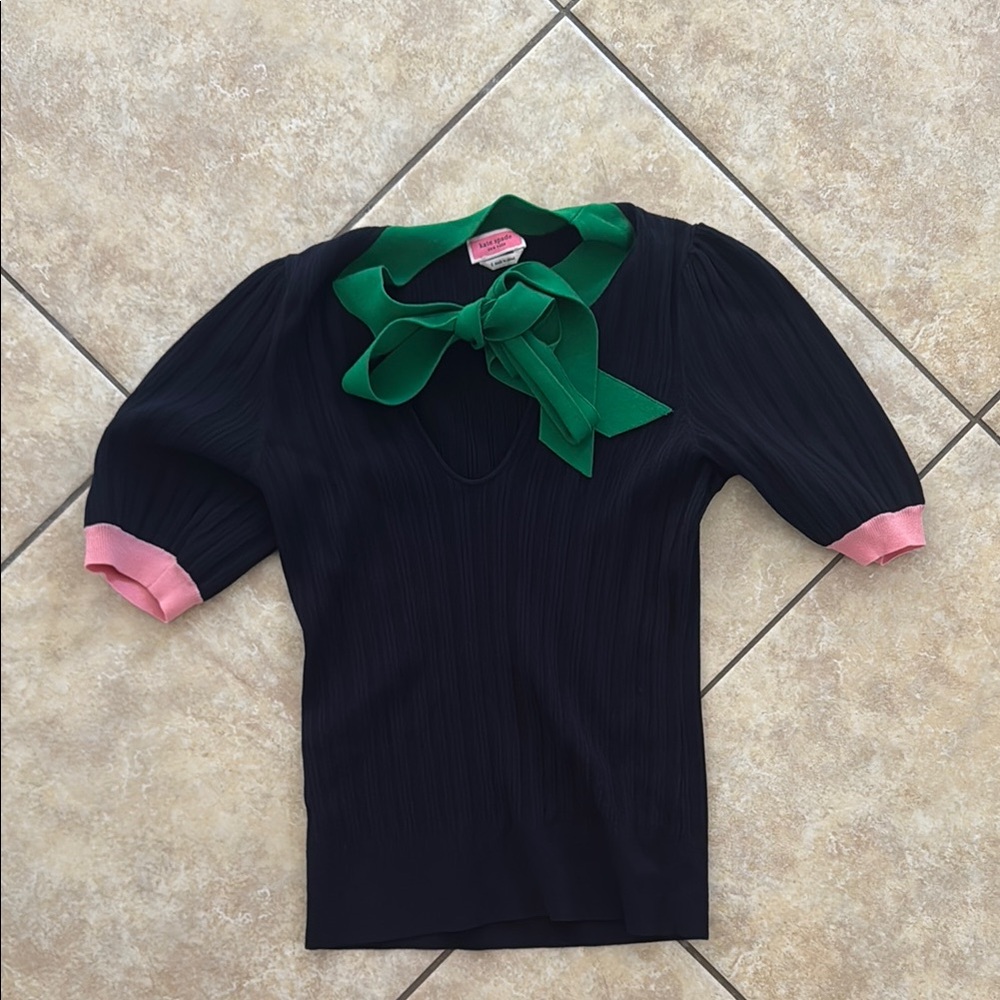 Navy Shirt with Green and Pink Accents